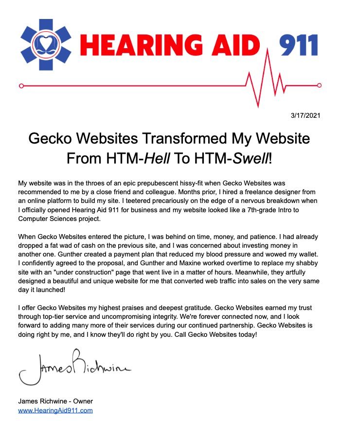 Testimonial from James Richwine for Gecko Websites